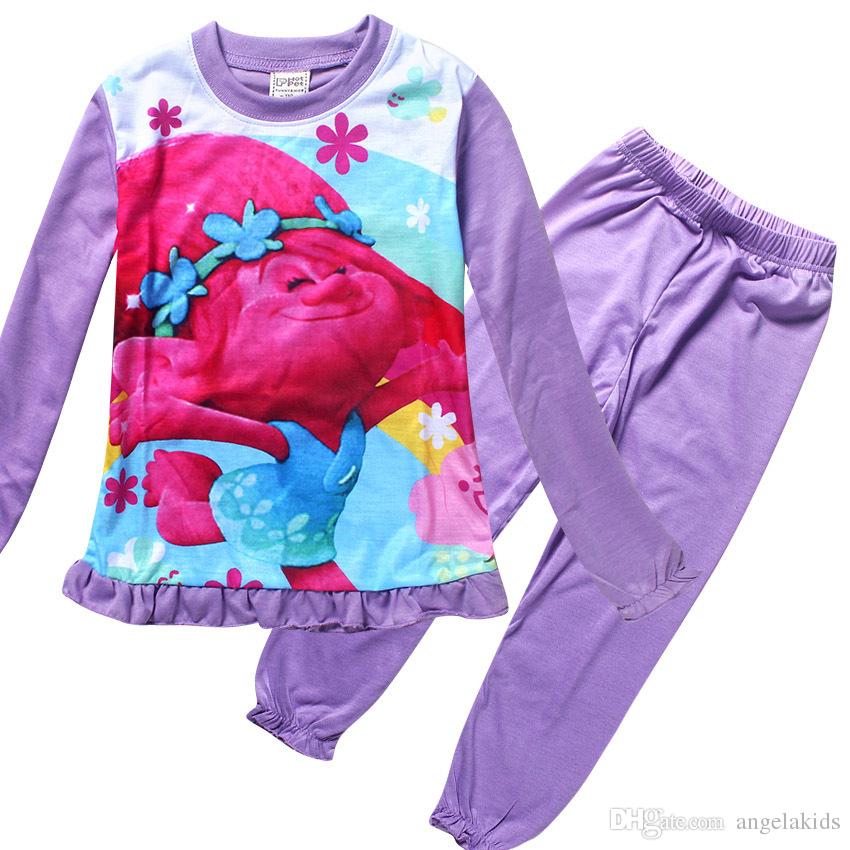kids pajamas sleepwear trolls long sleeve pyjamas costume set girls large  size dreamworks AMXVPJO