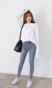 korean fashion new tastes tee and skinny jeans BFJTOKQ