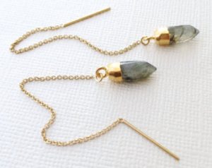 labradorite threader earrings ~ 14k gold filled chain threader crystal  point UFSKMWN