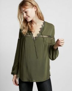 lace inset tie neck blouse | express KATBXAI