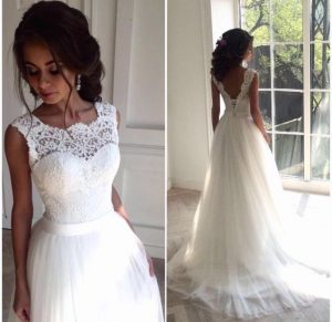 lace wedding gown a-line wedding dress,high waist wedding dress,v back wedding dress,gorgeous wedding  dress,fashion wedding dress,pd0074 JYEZGRZ