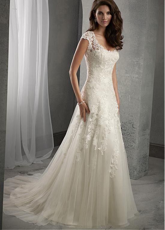 lace wedding gown elegant tulle scoop neckline natural waistline a-line lace wedding dress ZCFTFGY