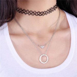 ladies necklace new design 10pcs/lot bohemian womens ladies charm silver double layer chain EAHMXJV