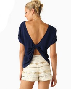 ladies plain navy t shirt sexy backless shirts short sleeve tops CWBEMCR