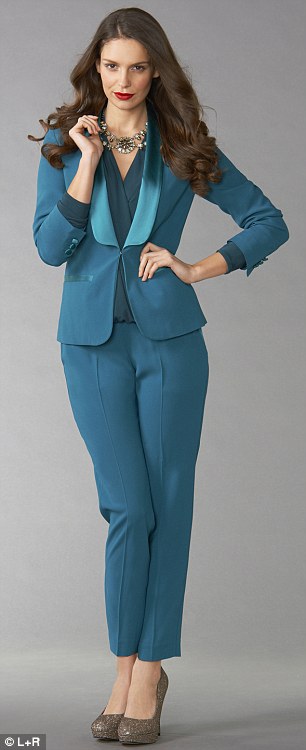 ladies trouser suits blazer, £150, and torusers, £110, frenchconnection.com; draped AIHNUDP