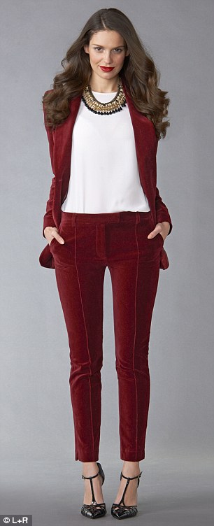 ladies trouser suits red velvet jacket, £375, and trousers, £150, gerarddarel.com IIJZUGY