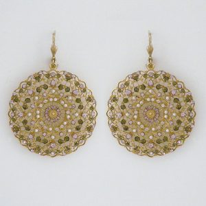 large round filigree vintage earrings, olive, lavender EYAPLNO