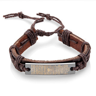 leather bracelets menu0027s leather lordu0027s prayer adjustable bracelet - 8.5 inches (14mm ... BKGUSWL