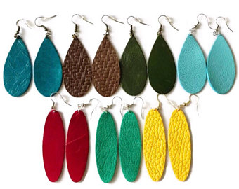 leather earrings, womenu0027s earrings, leather jewelry, feather earrings,  genuine leather earrings, FUPWDZR