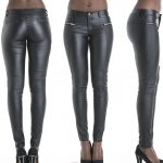 leather jeans fashion black leather pants patchwork fake zippers low waisted full length  women pencil NQTLIJH