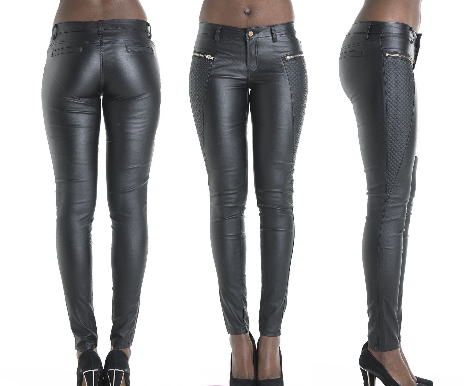 leather jeans fashion black leather pants patchwork fake zippers low waisted full length  women pencil NQTLIJH