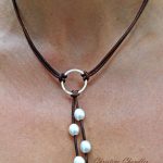 leather jewelry pearl and leather sterling silver lariat necklace - pearl and leather DGJHYUY