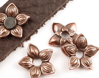 leather jewelry tierracast star jasmine rivetable - antique copper flower bead to rivet for DXNDVBZ