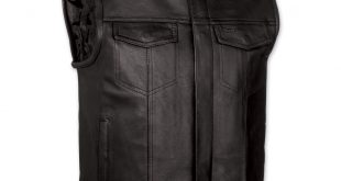 leather vests menu0027s collarless mc black leather vest ... KHEBTKS