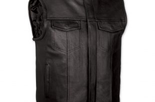 leather vests menu0027s collarless mc black leather vest ... KHEBTKS