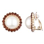 leonieu0027s champagne cz and imitation pearl gold button clip on earrings USPKZTD