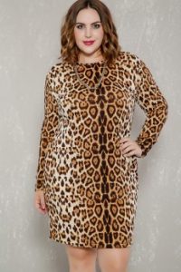 leopard dress sexy leopard print long sleeves plus size party dress TYIGBGU