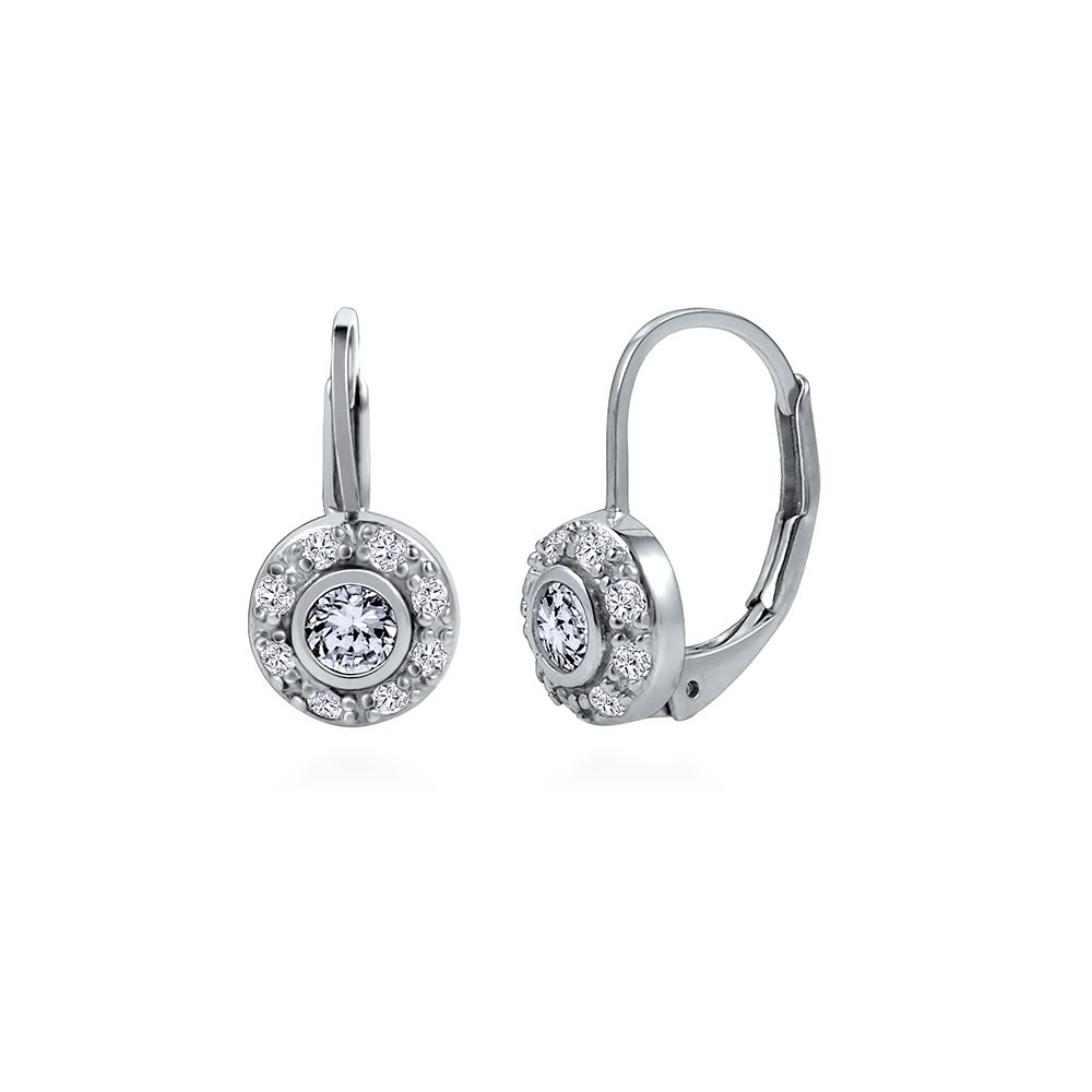 leverback earrings sterling silver round cz halo leverback dangle earrings ... WSQJNSL