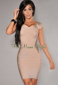 light mocha crisscross bust bandage dress NPAXZLP