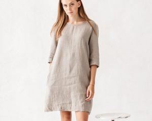 linen dress, natural grey linen dress, loose dress, linen tunic, minimal  linen KRJBXSL