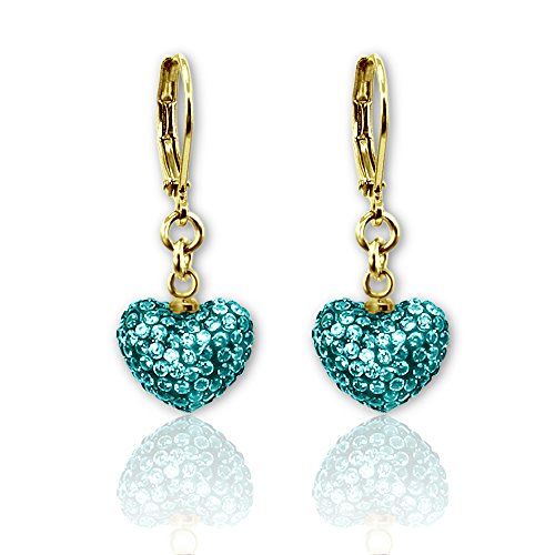 little girls earrings with crystal heart- 14kt gold plated leverbacks  fashion EBJOVMY