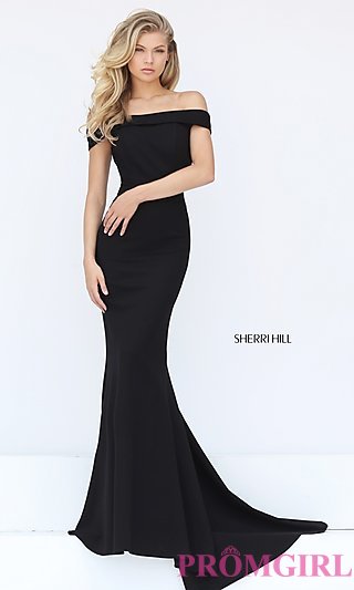 long black dress off-the-shoulder sherri hill long prom dress-promgirl KEWRHSF