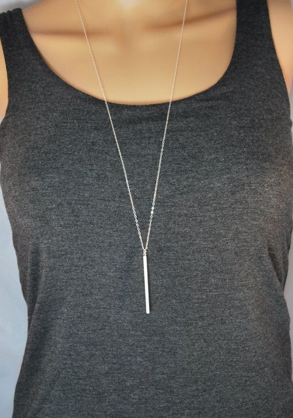 long necklaces long silver bar necklace, skinny bar layering necklace, skinny bar necklace, ZZFIBUD