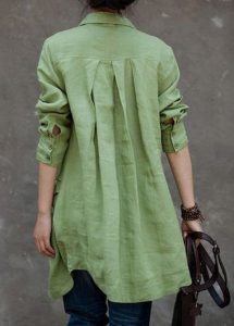 long shirts green turndown collar button closure long shirt KTHBDHR