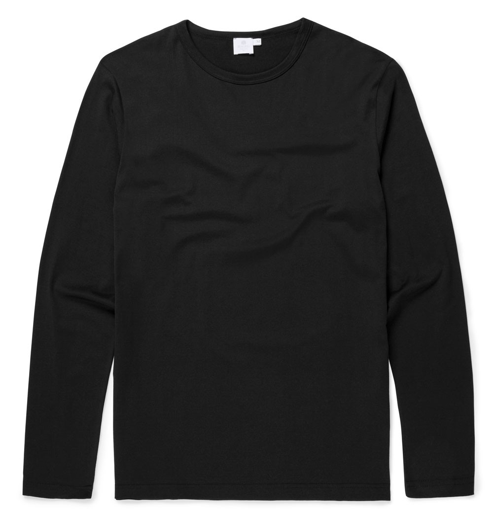 long sleeve t shirt menu0027s cotton long sleeve t-shirt in black | sunspel JMCXZZO