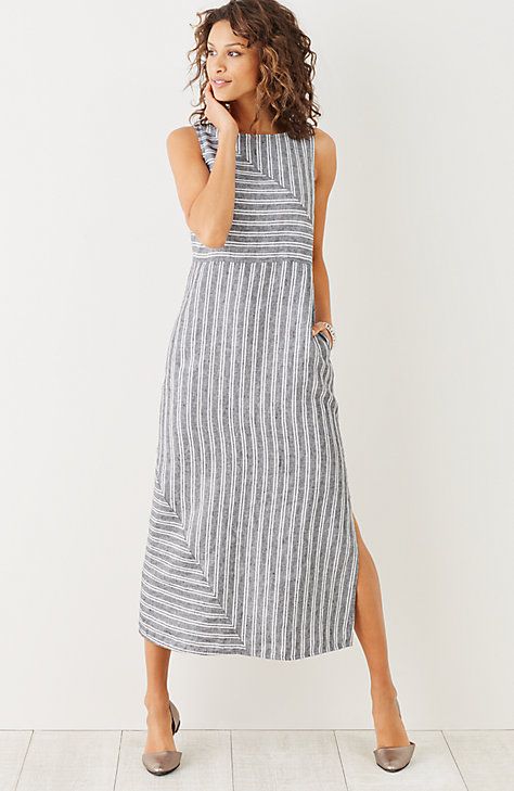 long striped linen dress - j. jill mais RMDMQZO
