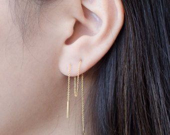 long threader earrings, sterling silver, gold plated chain earrings, thin  chain RHNBMYT