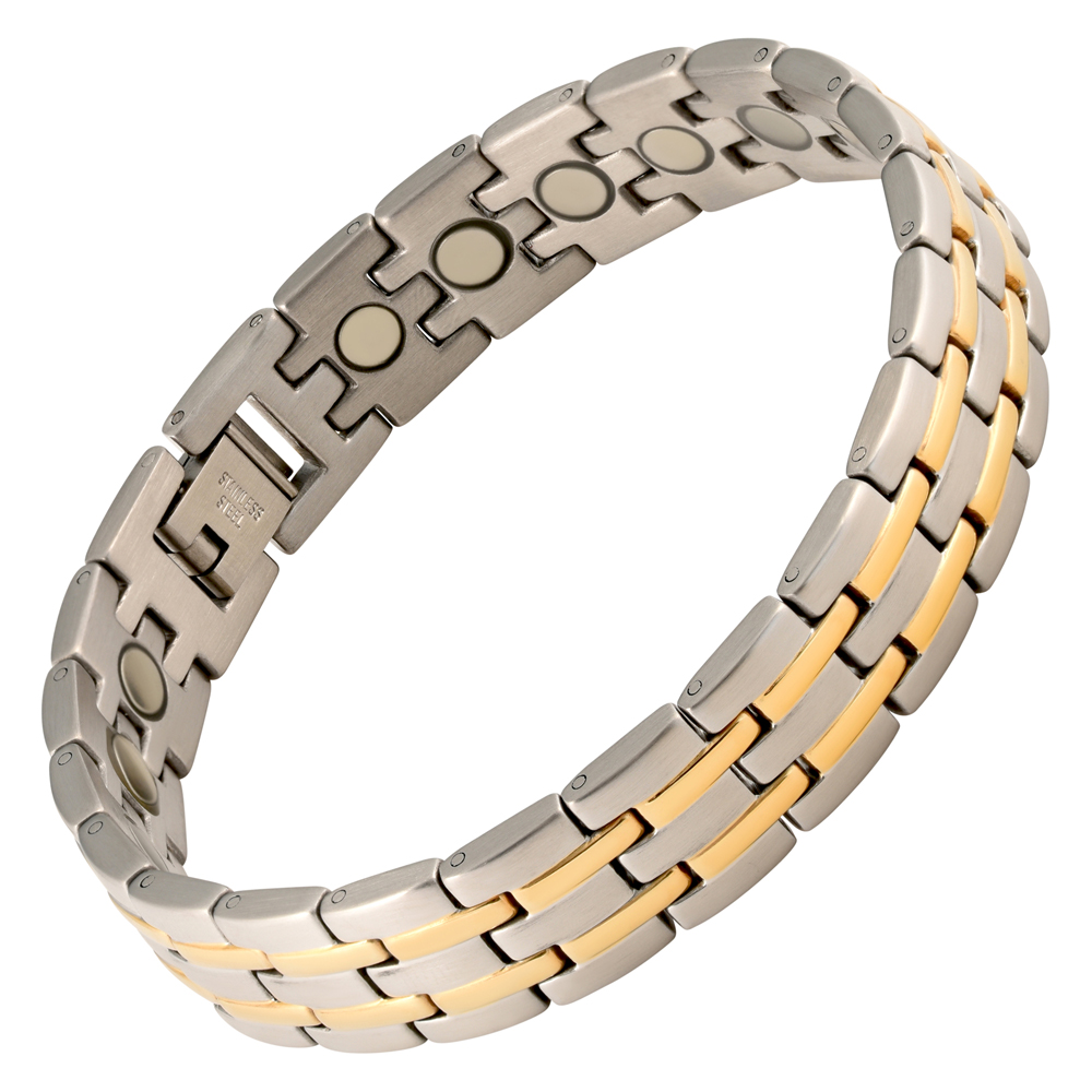 magnetic bracelet magnetic therapy bracelet stainless steel 2 tone stripes YOMCSAZ