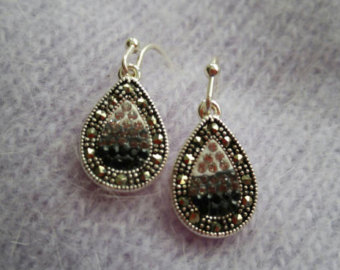 marcasite earrings vintage sterling silver drop earrings with marcasite and czs ~ marcasite SERKAJJ