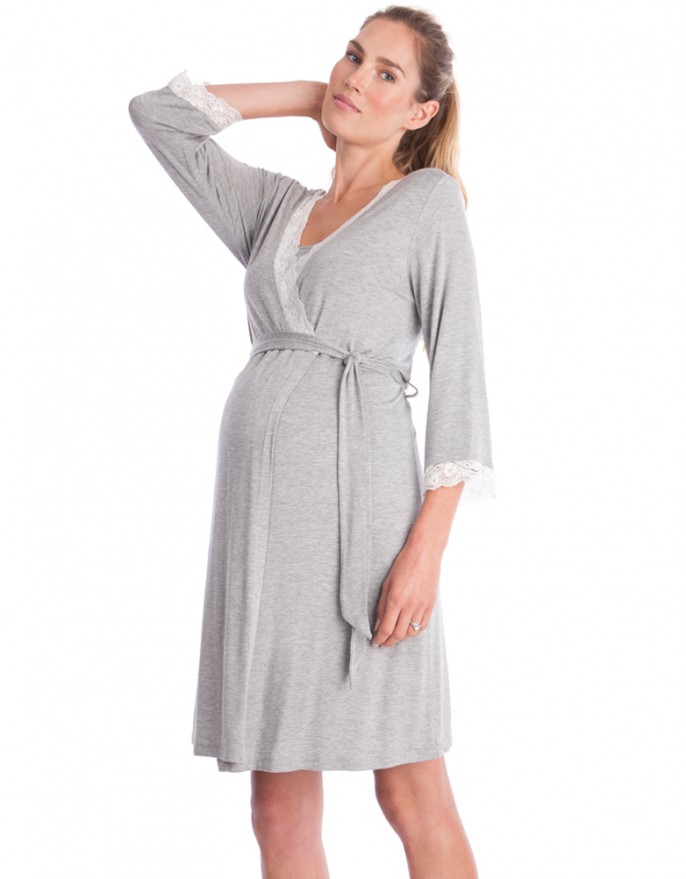 maternity pajamas ... ultra-feminine gray marl maternity robe HVMKKQW