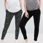 maternity trousers asos maternity 2 pack jersey peg trousers in plain black and spot print NPDVMNT