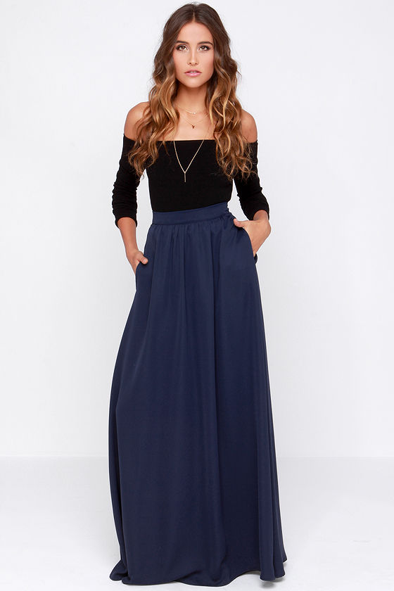 maxi skirts navy blue skirt - maxi skirt - $103.00 WXDVPAV