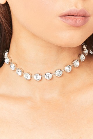 megan mckenna silver diamante studded choker necklace RUMXCNX