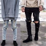 men destroyed jeans stretch ripped design jean pants kanye west gd hip hop ZRXEQHK