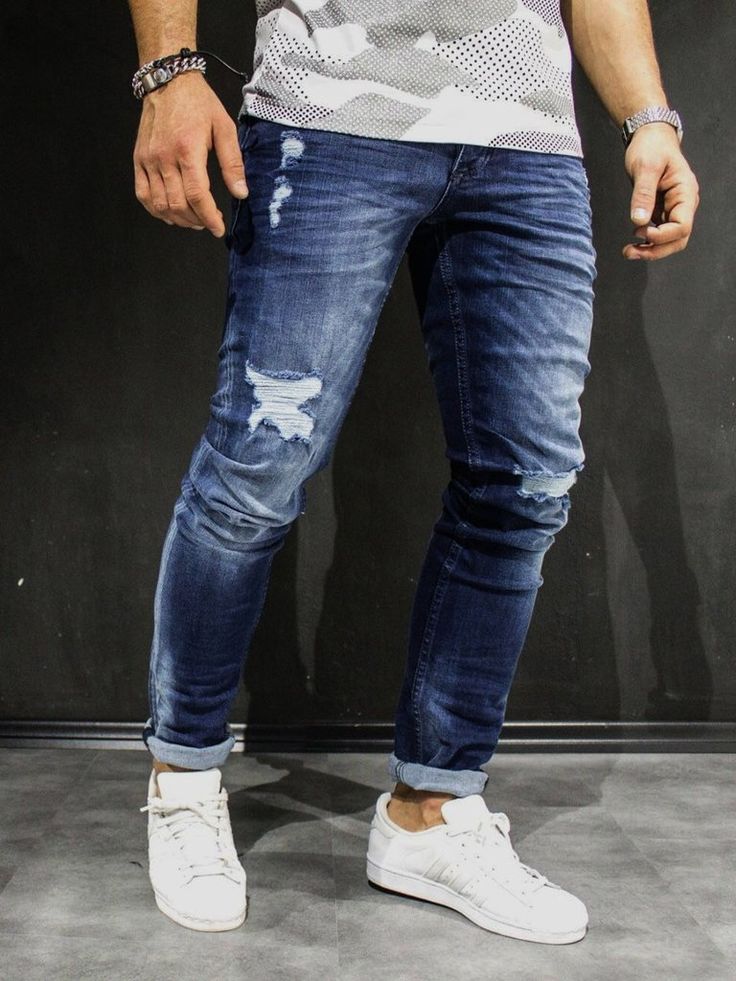 men jeans men slim fit simply ripped jeans - blue HXDXWAD