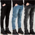 men jeans mens skinny jeans men 2016 runway distressed elastic jeans denim washed  black blue NDEVDKA