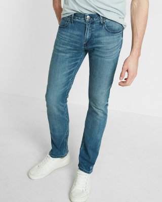 men jeans slim light wash stretch+ eco-friendly jeans | express FIWLUTY