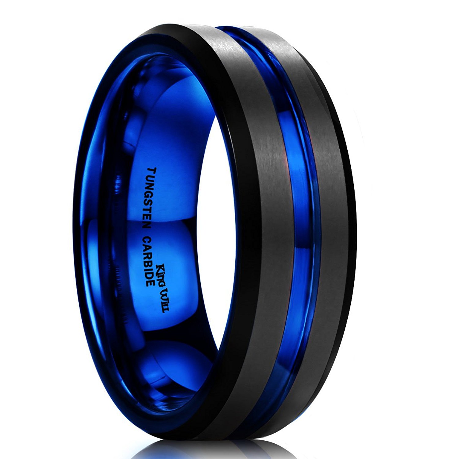 men wedding ring king will duo mens 7mm black matte finish tungsten carbide ring blue CKNELDD