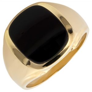 mens cushion cut black onyx ring in 14kt yellow gold ONTRDBW