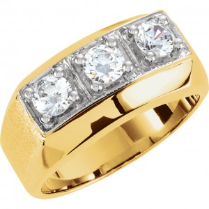mens diamond rings 14k two tone gold mens 3 stone diamond ring 1.00ctw ROYMSVF