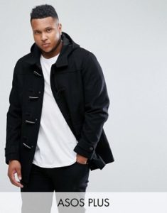 mens duffle coat asos plus wool mix duffle coat in black ZSTAJNQ