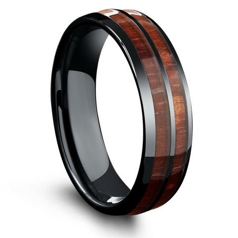 mens engagement rings 6mm barrel ceramic koa wood ring LQKRVGR