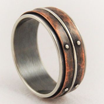 mens engagement rings unique mens wedding ring - men engagement ring,silver copper ring,rustic  ring, WHSWYXE