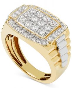 mens gold rings menu0027s diamond cluster two-tone ring (1 ct. t.w.) in 10k yellow CRSJOBB