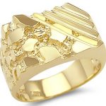 mens gold rings size- 4 - new solid 14k yellow gold unique large mens nugget EGIXGUX