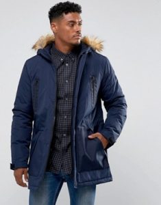 mens parkas asos parka jacket with faux fur trim in navy LFDPALP